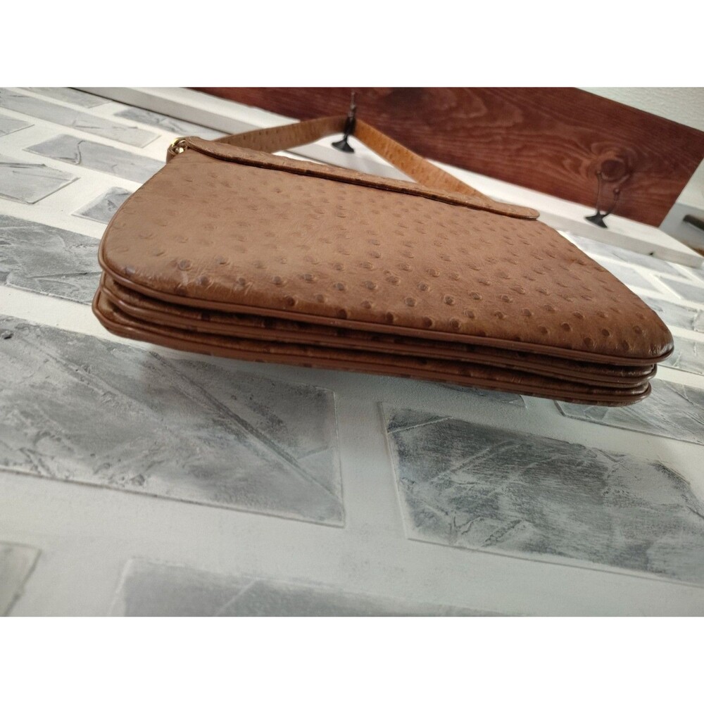 Lederer De Paris Vintage Shoulder Bag Leather Ostrich Print Embellished Tan Y2K - Picture 8 of 15